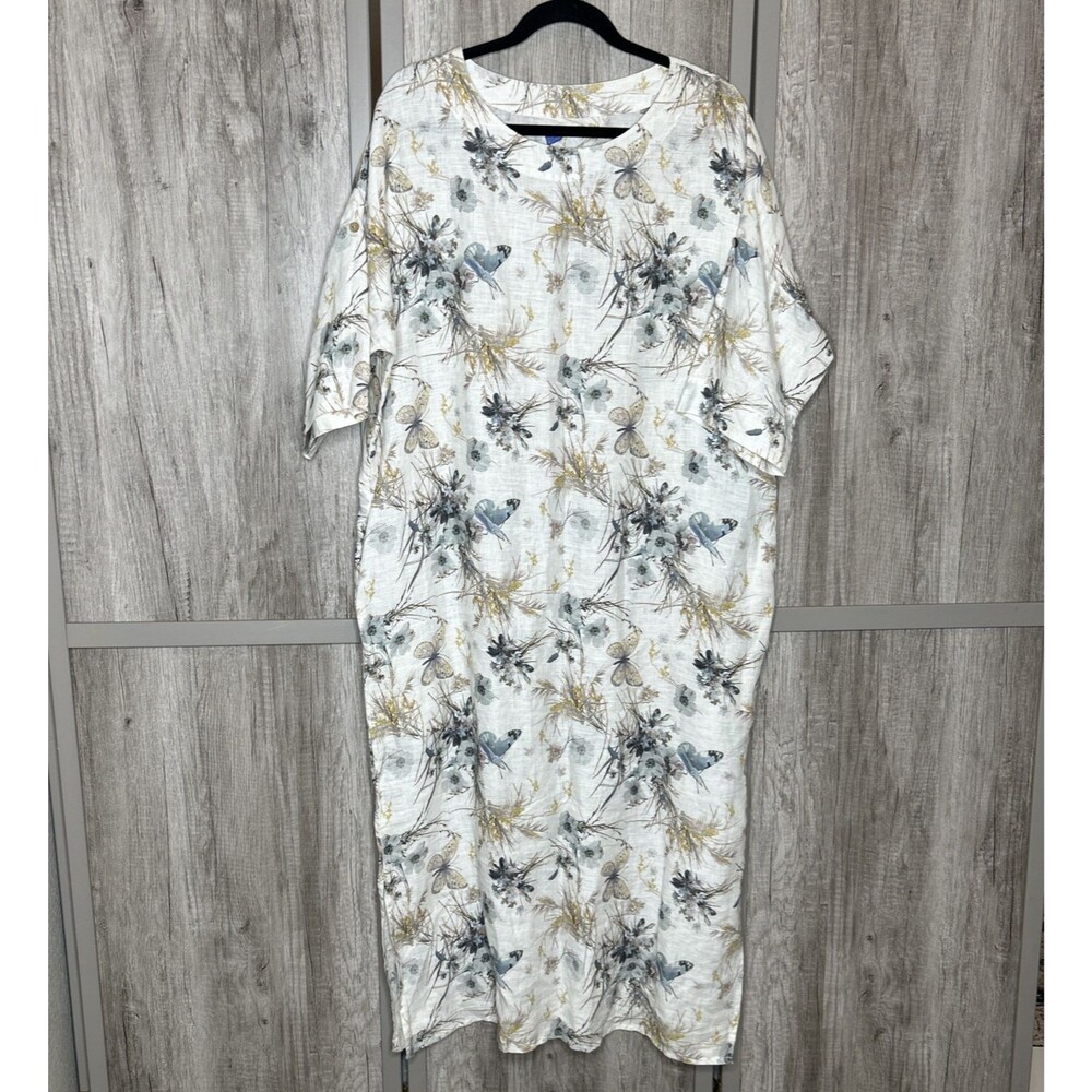 Yuvita Linen Dress Maxi Kaftan Floral Butterflies
